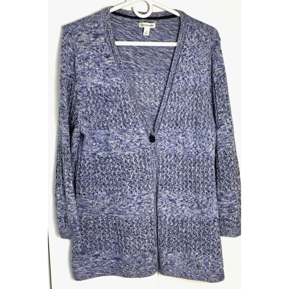 croft & barrow Sweaters - Croft & Barrow Womens Blue Marbled Cardigan Size Medium